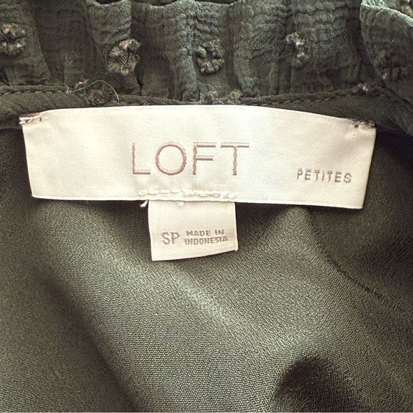 Loft Army Green Long Sleeved Swiss Dot Swing Dress Small Petite Casual Modest - Picture 6 of 12